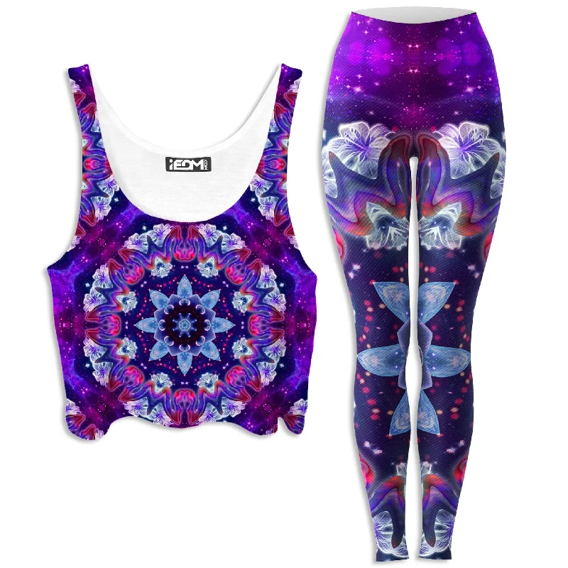Sonic Blossom Crop Top and Leggings Combo Striped Floral Plaid
