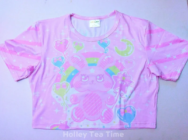 Bubblegum Bunny Pink Cotton Crop Top [made to order] Chenille Brocade Lace