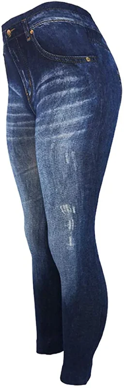 CLOYA Women's Denim Print Seamless Full Leggings for All Seasons - One Size Fits Small and Medium Comfortable Printed Workout Leggings CLOYA Women's Denim Print Seamless Full Leggings for All Seasons - One Size Fits Small and Medium Comfortable Printed Workout Leggings