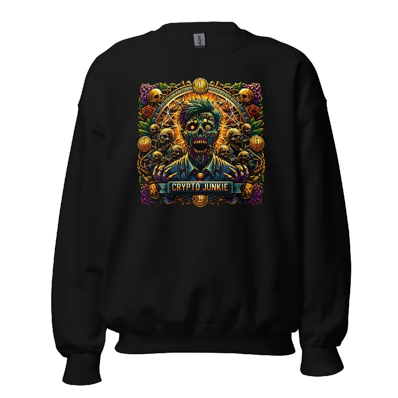 Crypto Junkie Zombie Businessman Horror Bitcoin Long Sleeve Pullover Sweatshirt Chunky Knit Pullover