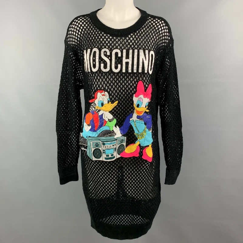 MOSCHINO x H&M Size XS Black & Multi-Color Mesh Wool Disney Pullover Button Front Sweater