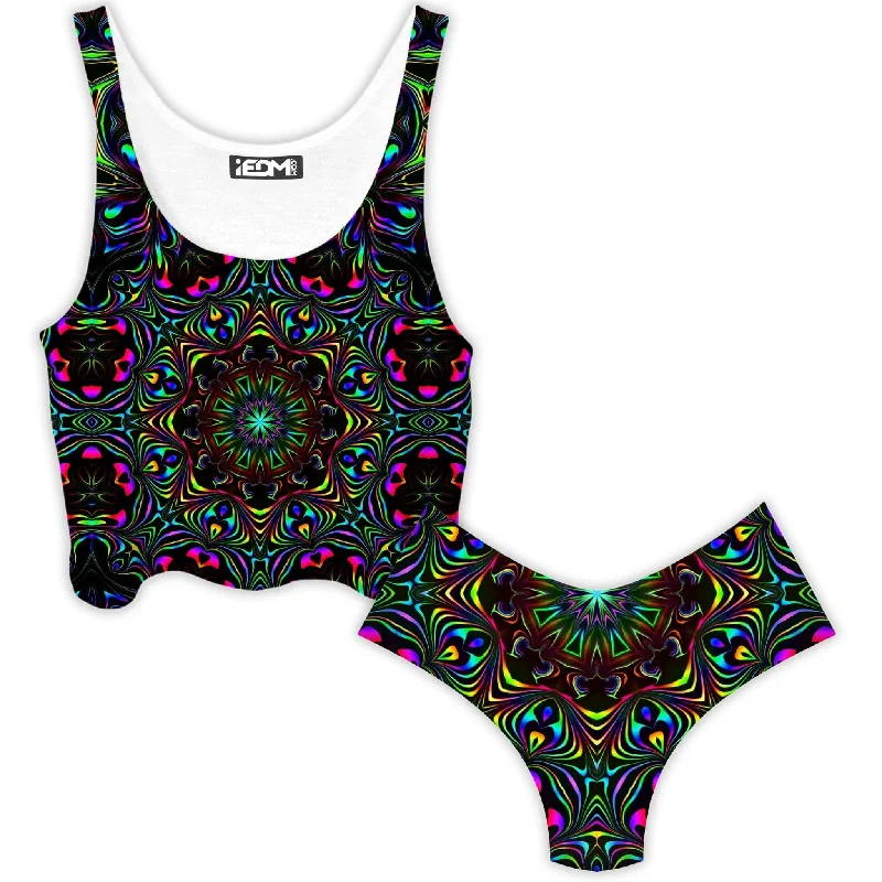Kaleidoscope Eyes Crop Top and Booty Shorts Combo Wool Fabric Cashmere Fabric Tweed Fabric