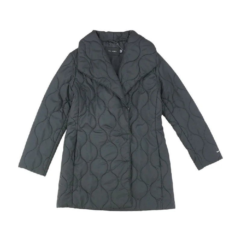 Black Solid Puffer Coat Tailored Straight A-Line