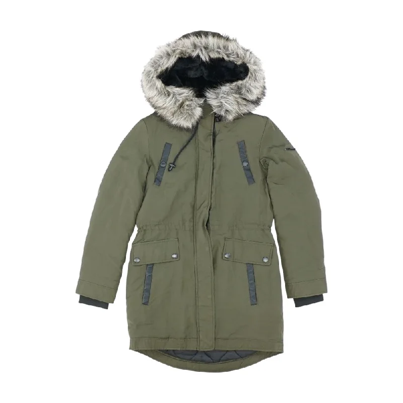 Green Solid Coat Trim Padded Insulated