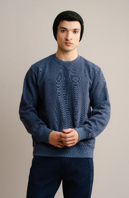 Pinstripe Sweatshirt - Navy Blue Hoodie with Toggle Buttons Decorative Unique
