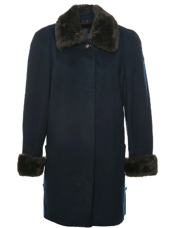 Navy Wool Coat - L Bomber Denim Leather