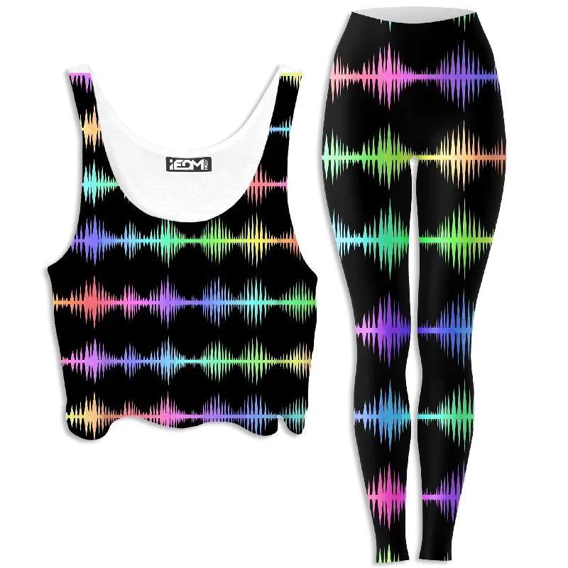 Equalizer Sound Waves Crop Top and Leggings Combo Mesh Canvas Denim