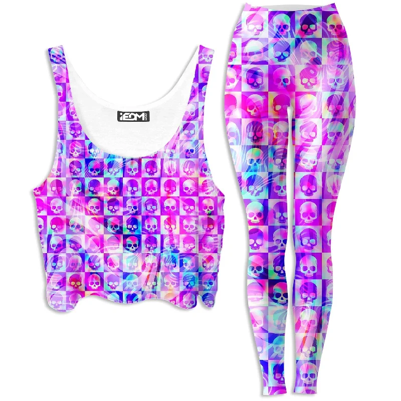 Skull Fam Pink Crop Top and Leggings Combo Zippered Buttoned Snapped
