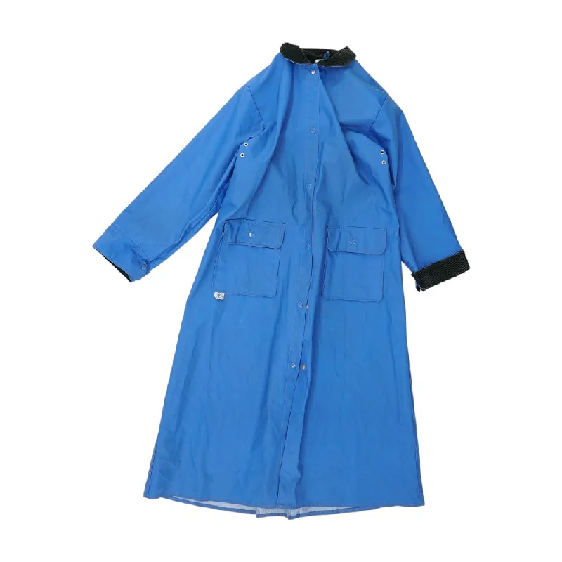 Blue Solid Rain Coat Tie-Waist Belted Drawstring