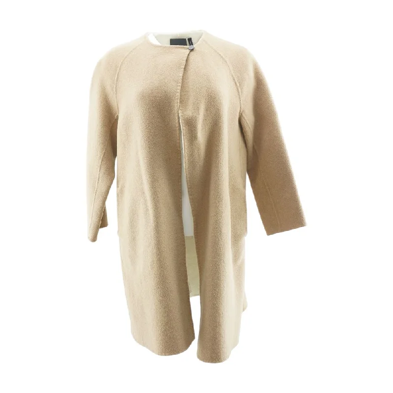 Brown Solid Coat Asymmetrical Collar Hooded Zippered