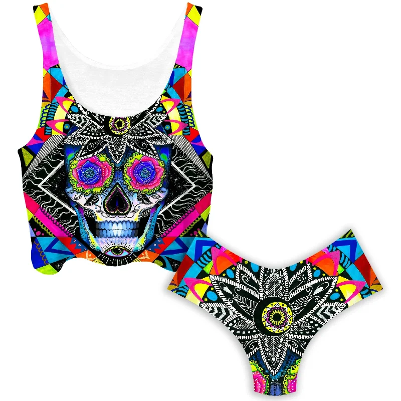 Suger Skull Crop Top and Booty Shorts Combo Chenille Blend Fleece Blend Nylon Blend