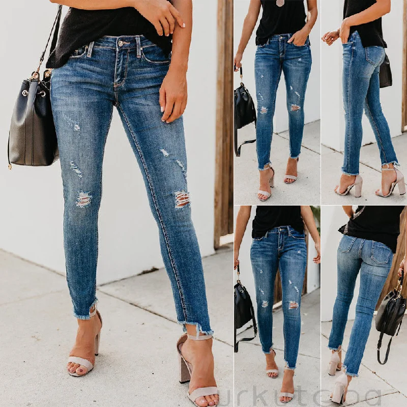 2019 Newest Hot Women Stretch Ripped Distressed Skinny High Waist Denim Pants Shredded Jeans Trousers Chinos Cotton Straight Leg 2019 Newest Hot Women Stretch Ripped Distressed Skinny High Waist Denim Pants Shredded Jeans Trousers Chinos Cotton Straight Leg
