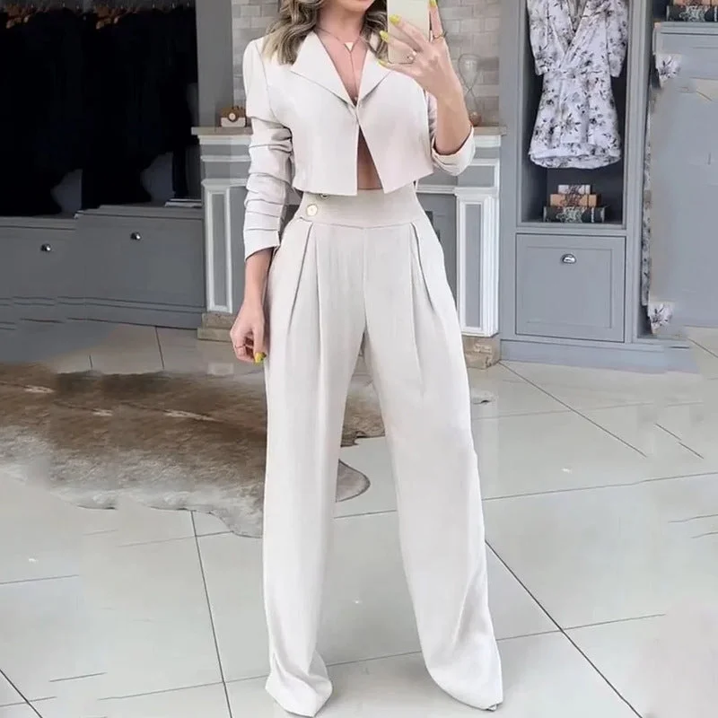 Women's Suit Autumn New Solid Color Loose Trousers Two-piece Set Trousers fashionable chic
