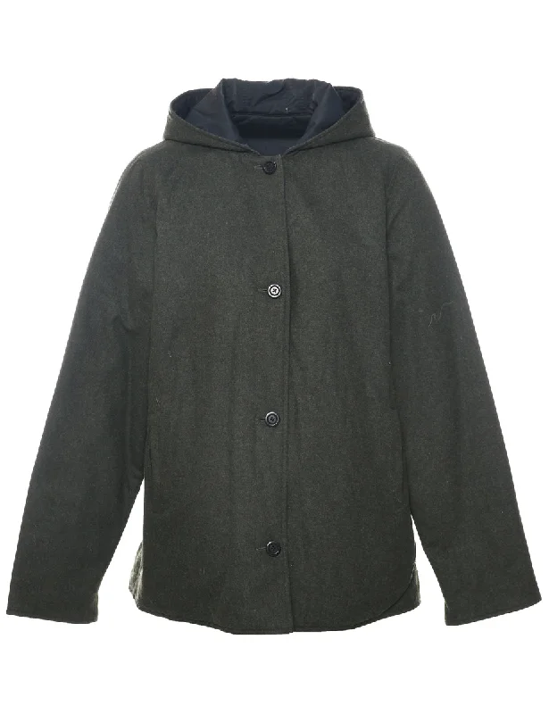 Hooded Wool Coat - L Elasticated Drawstring Belted