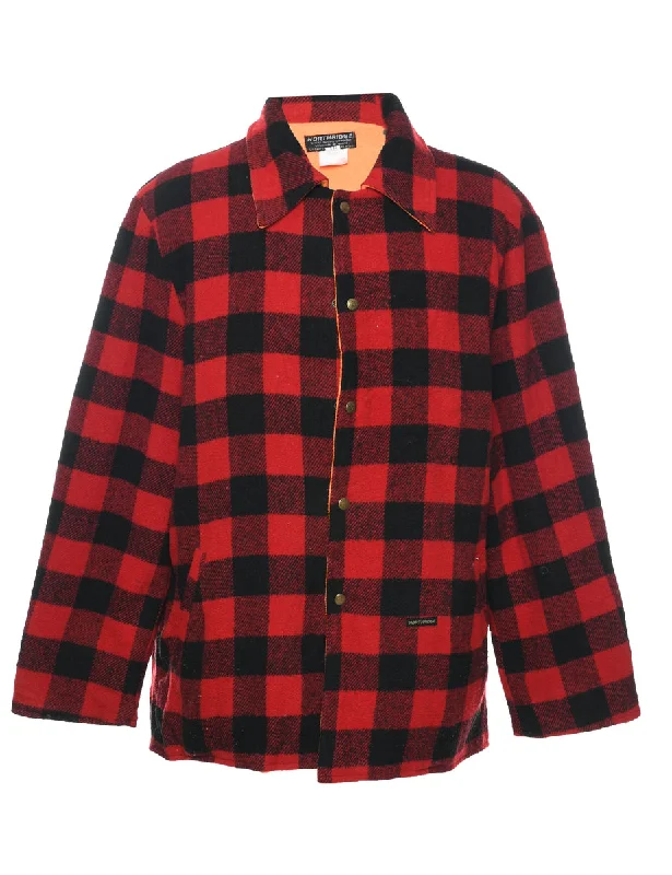Buffalo Check Wool Coat - XL Hooded Jacket Zipper Jacket Button Jacket