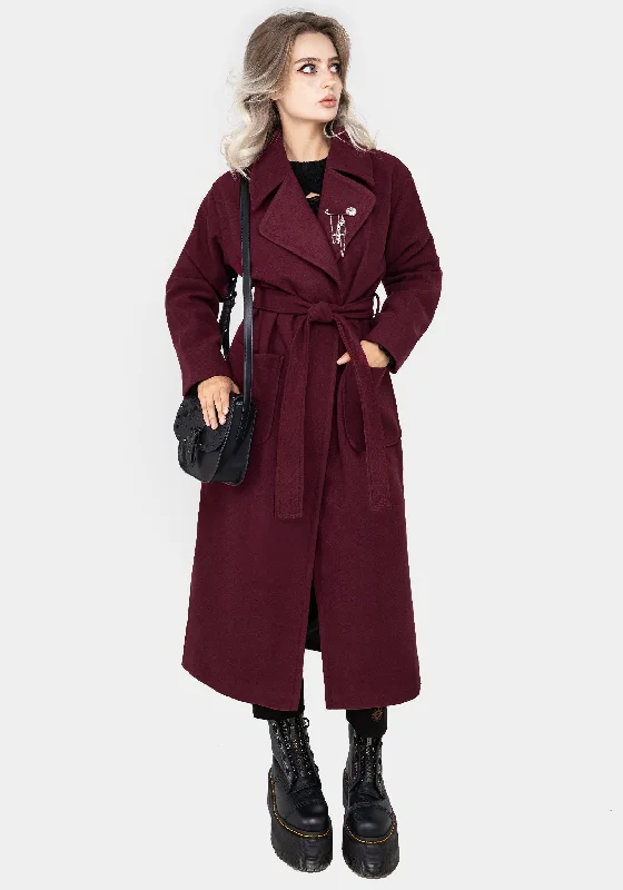 Meltdown Oversized Coat with Brooch - Red Tweed Herringbone Houndstooth