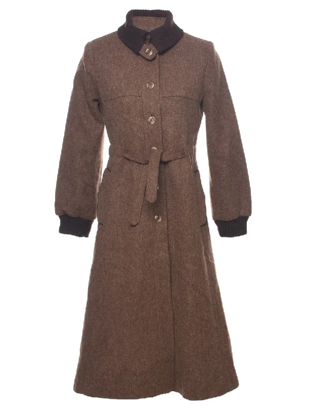 Brown Wool Coat - M Raincoat Turtleneck Coat Wrap Coat