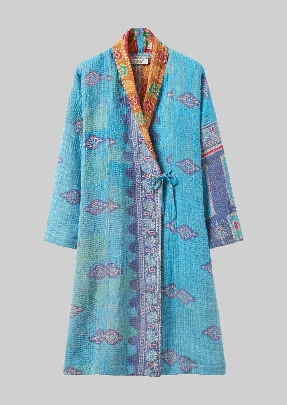 Repurposed Kantha Coat | Blues Tailored Straight A-Line