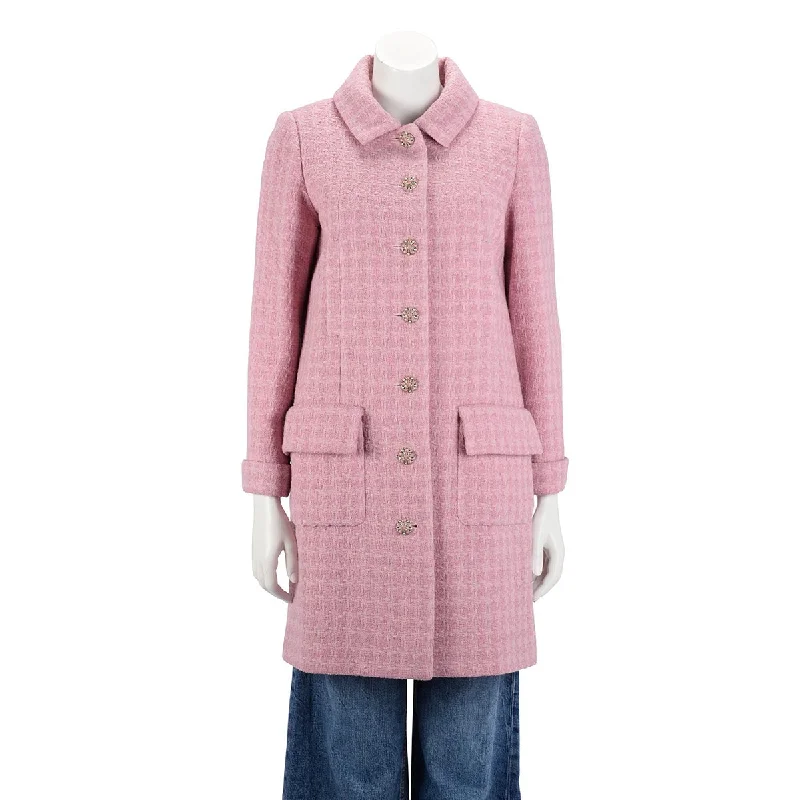 Chanel Pink Boucle Tweed Gripoix Button Coat FR 36 Fitted Loose Oversized