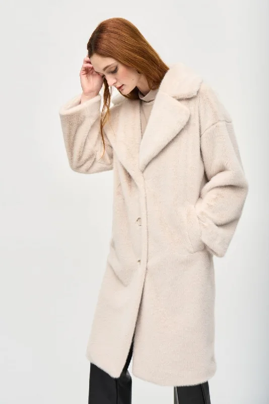 Joseph Ribkoff Faux Fur Straight Coat 243902 Rayon Velvet Corduroy