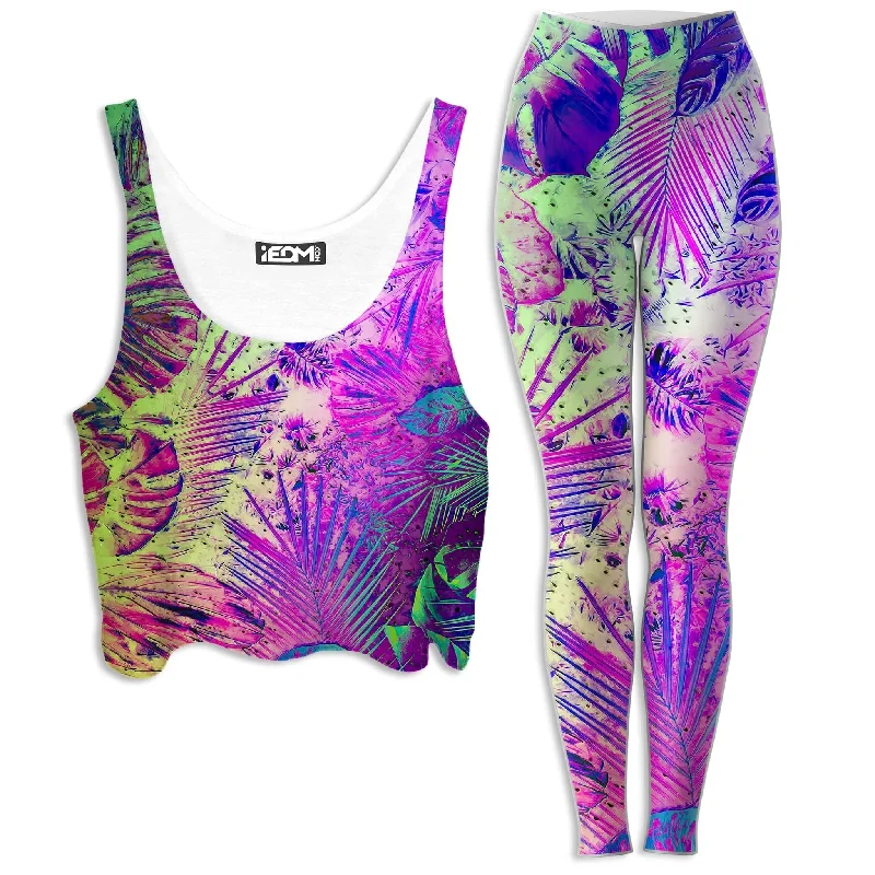 Junglist Holo Crop Top and Leggings Combo Thin Crop Top Open Front Quick Dry