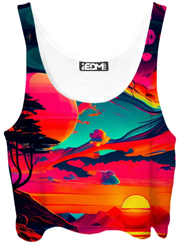 Sunset Melt Crop Top Mesh Fabric Canvas Fabric Denim Fabric