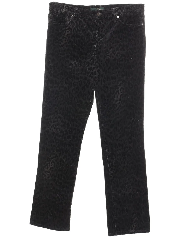 Ralph Lauren Corduroy Black & Grey Leopard Print 1990s Trousers - W32 L32 Trousers stylish modern