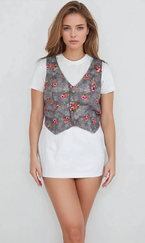 Bertha Floral Print Waist Coat Asymmetrical Diagonal princess