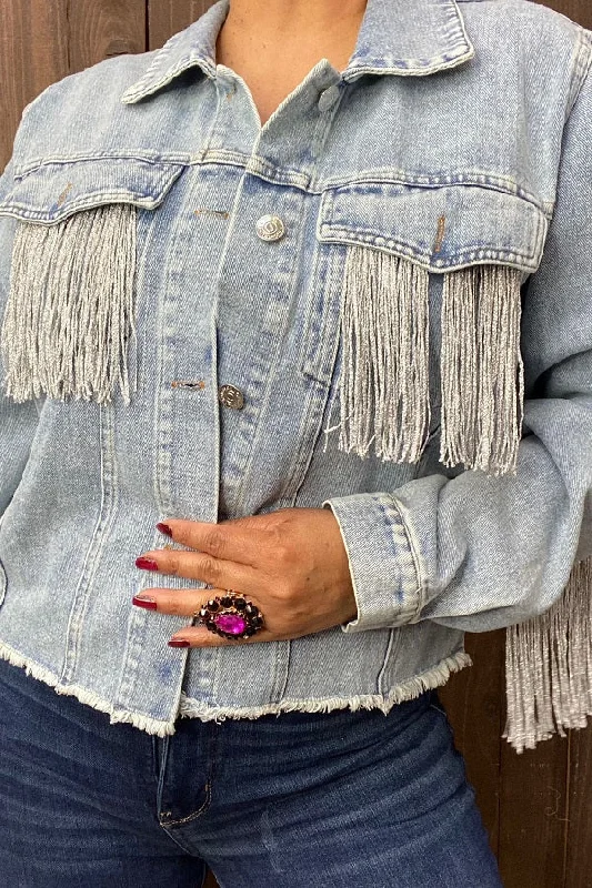 DLH13702 Long sleeve denim women coat with pocket,back with fringe Cuffed Rolled Raglan DLH13702 Long sleeve denim women coat with pocket,back with fringe Cuffed Rolled Raglan