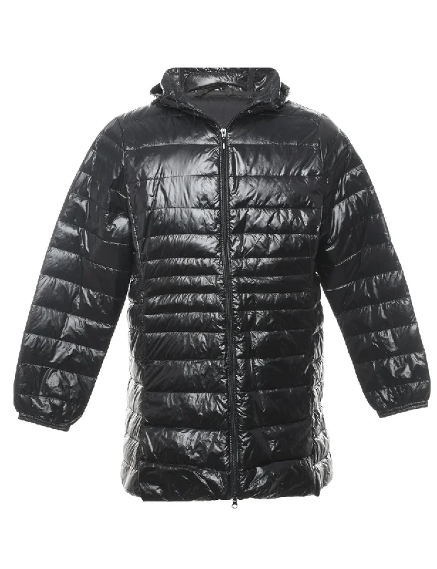 Hooded Puffer Coat - L Crew Neck V-Neck Boat Neck