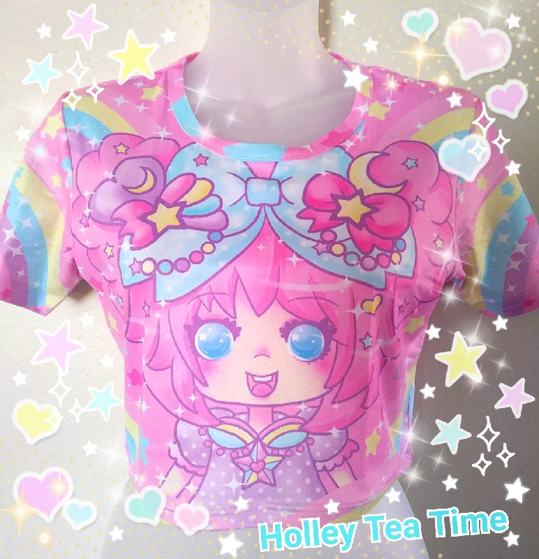 Bubbles Rainbow Land Cotton Crop Top [made to order] Handmade Hand-knitted Hand-woven