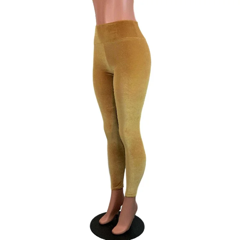 Mustard Gold Velvet High Waisted Leggings Pants Trendy Black Mesh Leggings