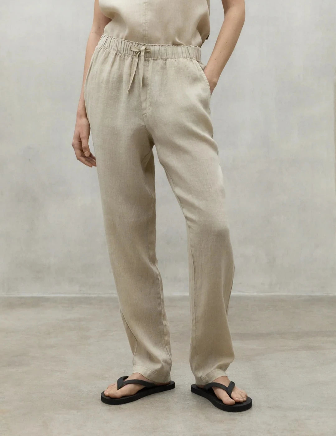BEIGE INDO LINEN TROUSERS Trousers Satin Smooth