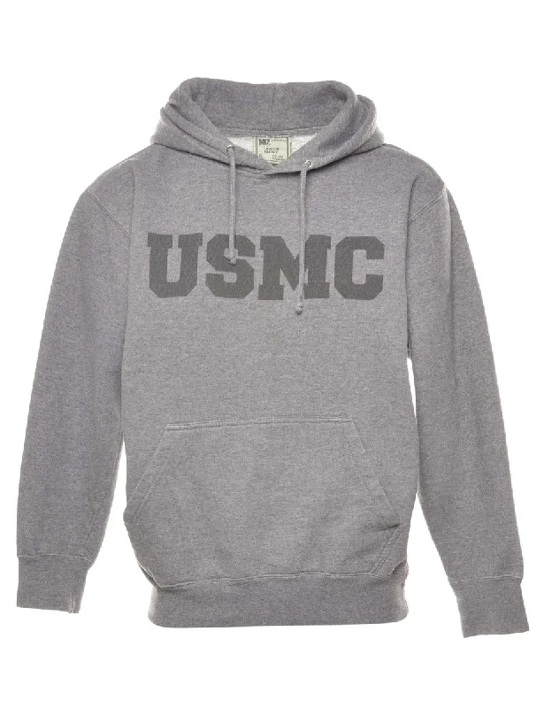 Grey USMC Hoodie - S Hoodie with Front Slit Layering Stylish