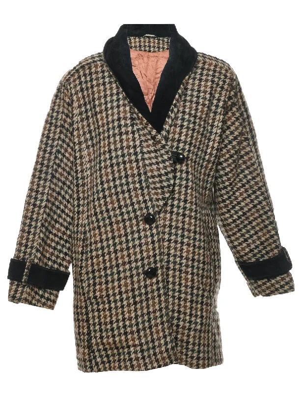 Brown Wool Coat - L Suede Jacket Faux Fur Jacket Puffer Jacket