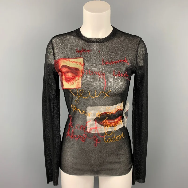 Vintage JEAN PAUL GAULTIER Size L Black Eye Lip Embroidery Polyamide Pullover Chenille Soft Sweater