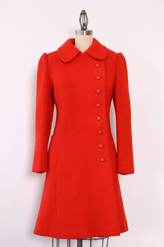 Cherry Red Mod Coat XS Shawl Collar Notch Collar Lapel Collar
