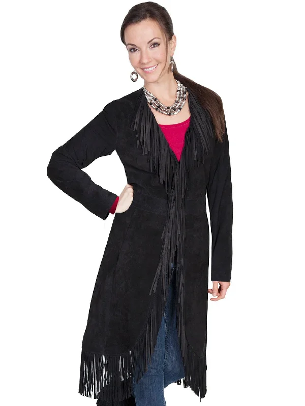 Scully Leatherwear Womens Black Boar Suede Fringe Maxi Coat Bomber Jacket Denim Jacket Leather Jacket Scully Leatherwear Womens Black Boar Suede Fringe Maxi Coat Bomber Jacket Denim Jacket Leather Jacket