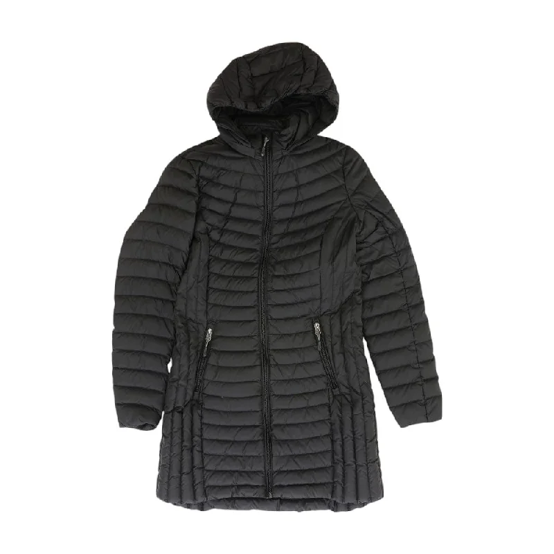 Black Solid Puffer Coat Trim Padded Insulated