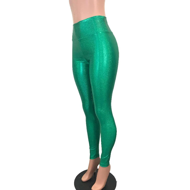Green Sparkle High Waisted Leggings Pants Trendy Minimalist Leggings