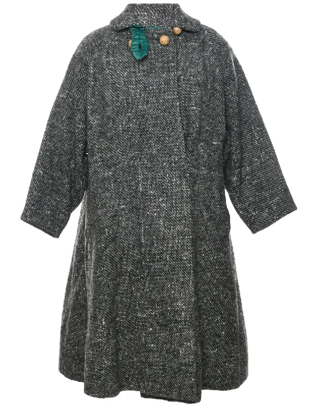 Dark Grey Wool Coat - L Hooded Caped Scarf