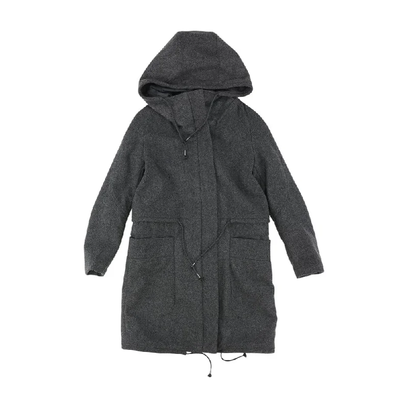 Gray Solid Coat Peter Pan Collar Cowl Neck Turtleneck
