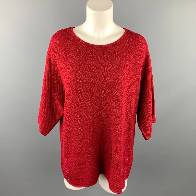 GERARD DAREL Size M Red Knitted Textured Wool / Acrylic Pullover Plunging Neck Pullover