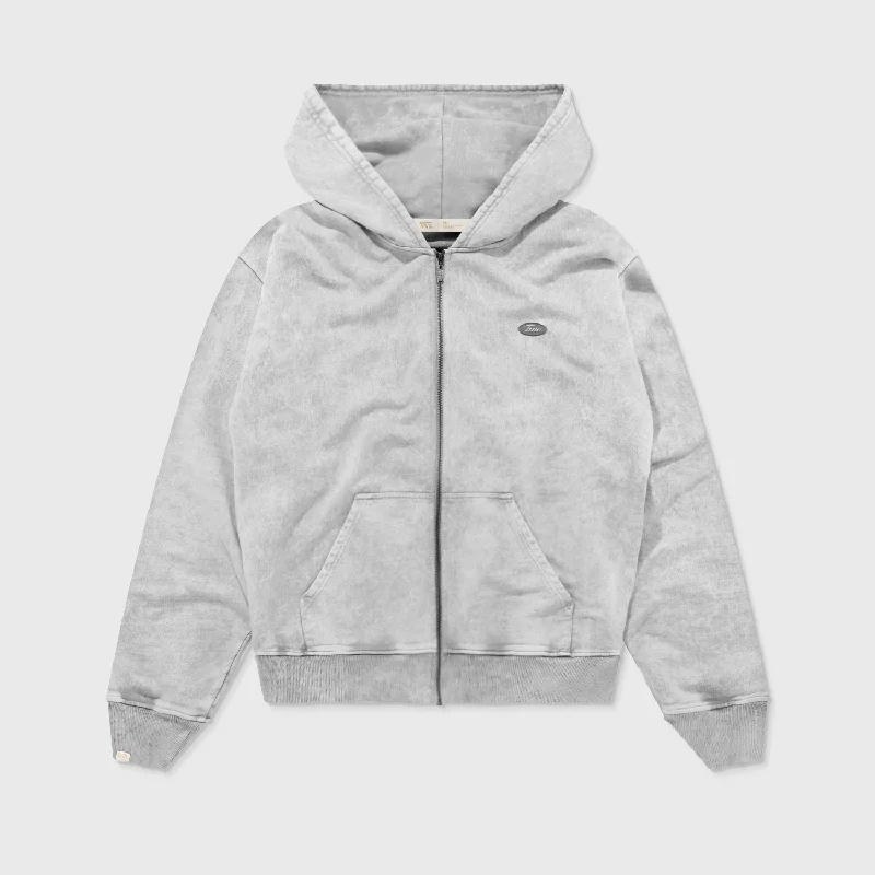 Signature Zipper Hoodie - Washed Gray Hoodie with High Neck Warm Protective