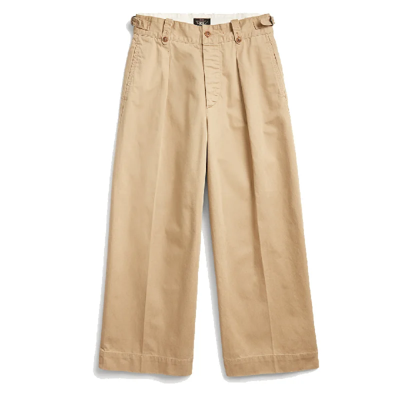 RRL by Ralph Lauren Womens Cropped Cotton Wide-Leg Trouser New Military Khaki Trousers Corduroy Warm