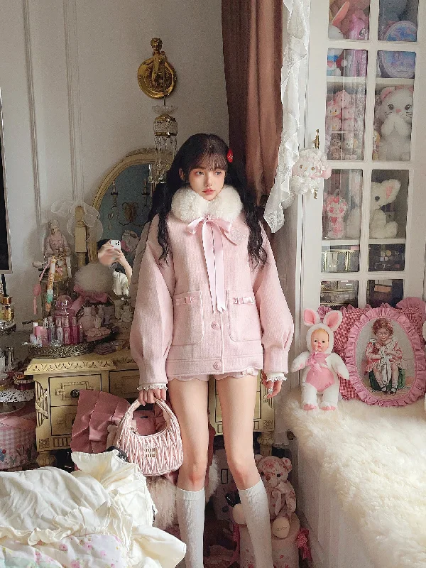Bobon21 Sweetheart Sauce Large Fur Collar Coat Bolero Crop Top Camisole