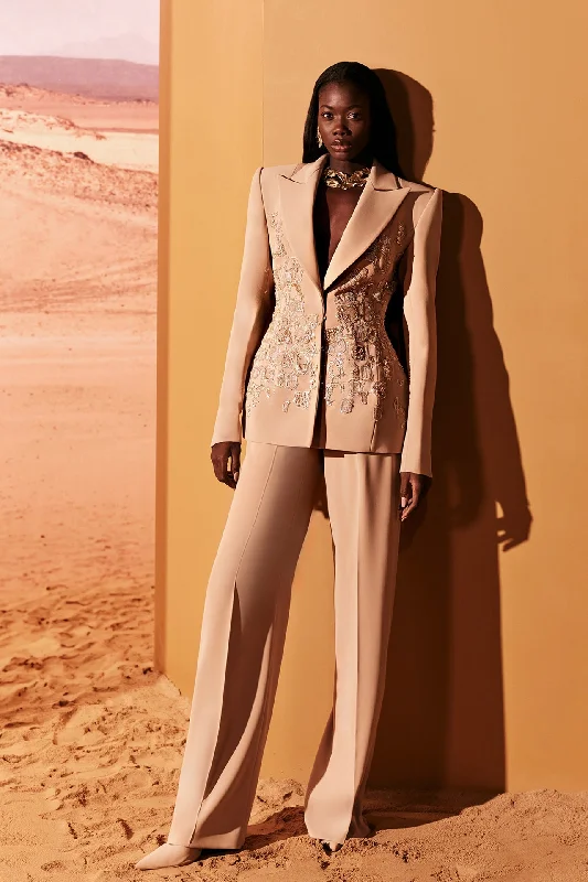 Embroidered crepe blazer with trousers Trousers stylish modern