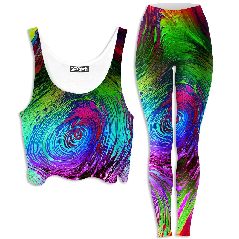 Rainbow Vortex Crop Top and Leggings Combo Chenille Blend Fleece Blend Nylon Blend