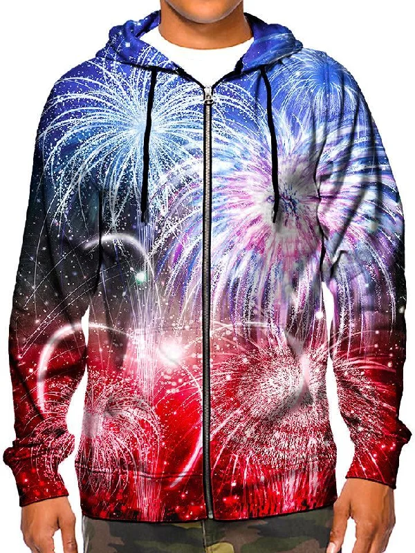 Fireworks Zip-Up Hoodie Hoodie with Hem Raw Edge Edgy Unfinished