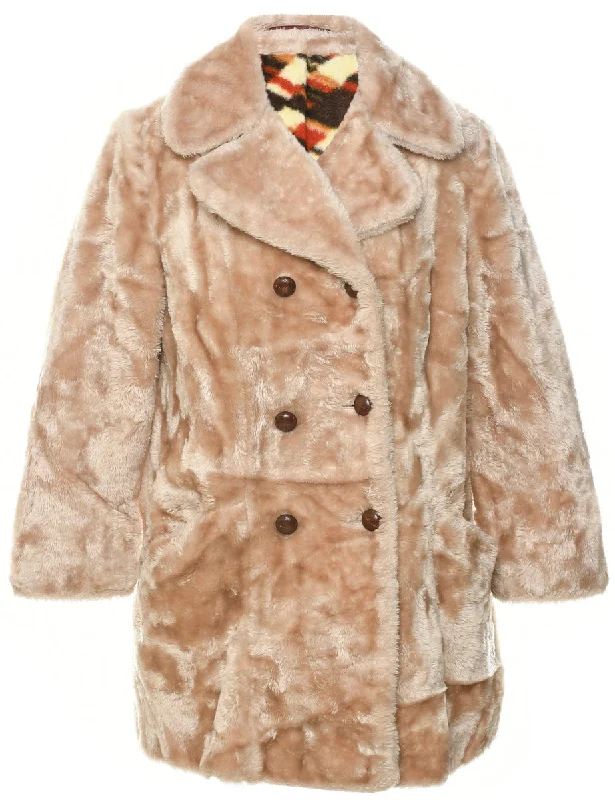 Double Breasted Faux Fur Coat - M Trench Wool Cashmere